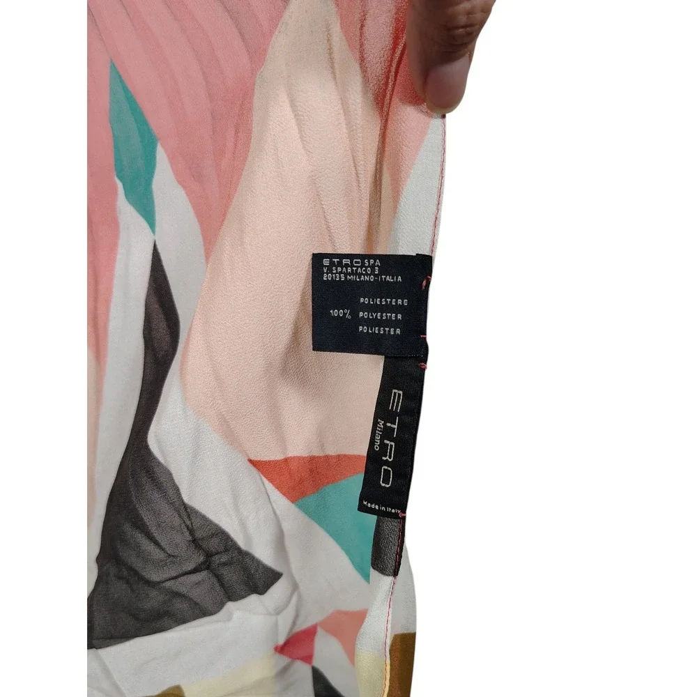 Etro Milano Pleated‎ Geometric Print Scarf Wrap Italy